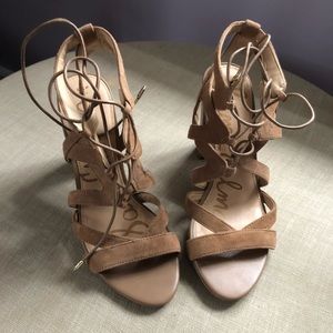 Sam Edelman Nude Suede Heels with lace up front